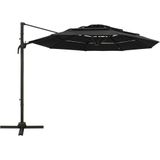 VidaXL Parasol 4-Laags Aluminium Paal 3x3m Zwart