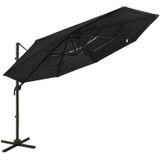 VidaXL Parasol 4-Laags Aluminium Paal 3x3m Zwart