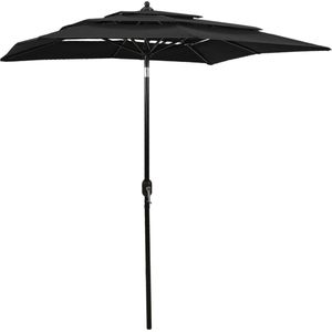 VidaXL Parasol 3-laags met aluminium paal 2x2 m zwart