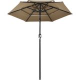 vidaXL Parasol 3-laags met aluminium paal 2 m taupe