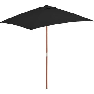 VidaXL Zwarte Parasol Met Houten Paal 150x200 cm