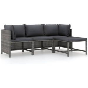 vidaXL - 4-delige - Loungeset - met - kussens - poly - rattan - grijs