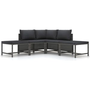 VidaXL 5-delige Loungeset met Kussens - Poly Rattan Grijs