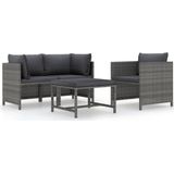 VidaXL 4-Delige Loungeset met Kussens - Poly Rattan Grijs