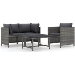 VidaXL 4-Delige Loungeset met Kussens - Poly Rattan Grijs