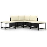 vidaXL 5-tlg. Garten-Sofagarnitur mit Auflagen Schwarz Poly Rattan