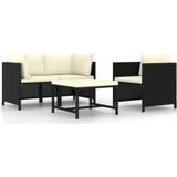 4-tlg. Garten-Sofagarnitur mit Auflagen Schwarz Poly Rattan Vidaxl