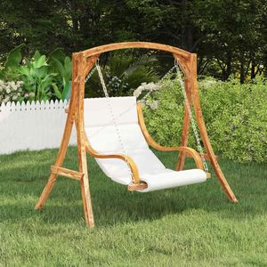 VidaXL Schommelstoel met Crèmekleur Kussen Gebogen Hout Teakafwerking