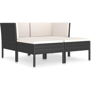 vidaXL 4-delige tuin loungeset met kussens poly rattan zwart - 8720286178430