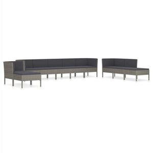 VidaXL 10-delige Loungeset met Kussens - Poly Rattan Grijs