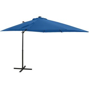 vidaXL - Zweefparasol - met - paal - en - LED-verlichting - 250 - cm - azuurblauw