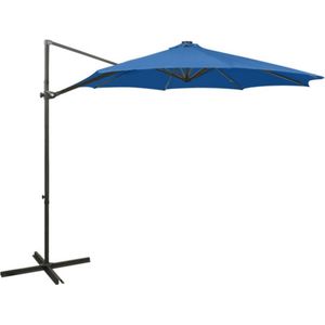 vidaXL - Zweefparasol - met - paal - en - LED-verlichting - 300 - cm - azuurblauw
