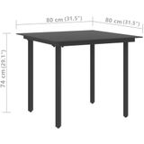 VidaXL Tuintafel 80x80x74 cm Staal en Glas Zwart