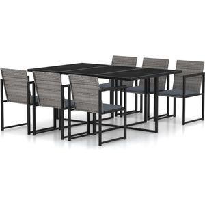vidaXL - 7-delige - Tuinset - met - kussens - poly - rattan - grijs