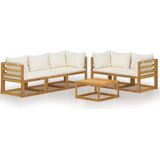 vidaXL 6-delige Loungeset met kussens massief acaciahout crème