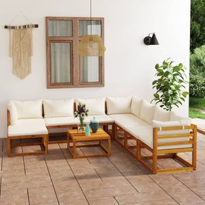vidaXL 9-tlg. Garten-Lounge-Set mit Auflagen Creme Massivholz Akazie
