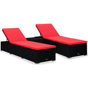 vidaXL 3-tlg. Garten-Sonnenliegen mit Teetisch Poly Rattan Schwarz