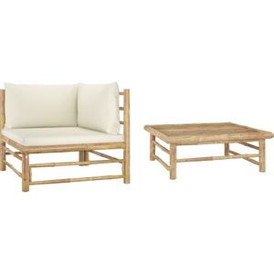 vidaXL 2-tlg. Garten-Lounge-Set mit Kissen Cremeweiß Bambus