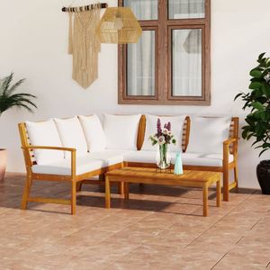 4-tlg. Garten-Lounge-Set mit Auflagen Creme Massivholz Akazie vidaXL