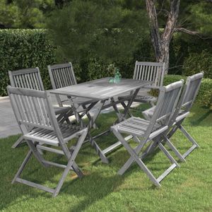 vidaXL - 7-delige - Tuinset - massief - acaciahout - grijs