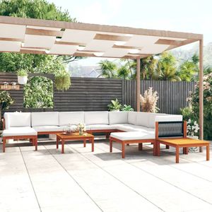 12-tlg. Garten-Lounge-Set mit Kissen Cremeweiß Massivholz Akazie vidaXL