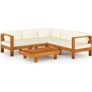 Penang Loungeset Met Kussens van Massief Acaciahout /  Crème / 4x midden + hoek + Tafel