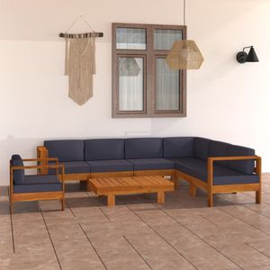 vidaXL - 8-delige - Loungeset - met - donkergrijze - kussens - acaciahout