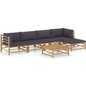 vidaXL - 6-delige - Loungeset - met - donkergrijze - kussens - bamboe