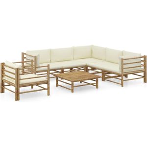 vidaXL 7-tlg. Garten-Lounge-Set mit Cremeweißen Kissen Bambus