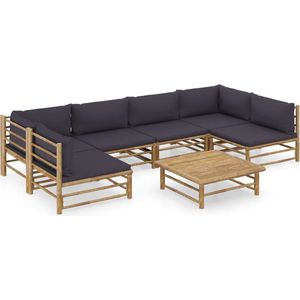 vidaXL - 7-delige - Loungeset - met - donkergrijze - kussens - bamboe