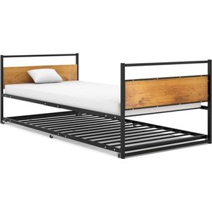 vidaXL Bedframe uitschuifbaar metaal zwart 90x200 cm