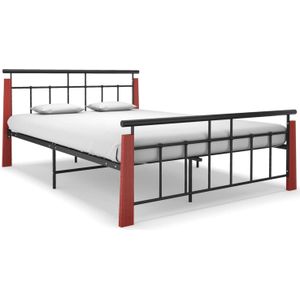 Bedframe metaal en massief eikenhout 140x200 cm