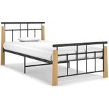 vidaXL Bedframe metaal en massief eikenhout 90x200 cm