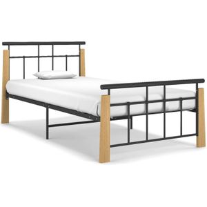 VidaXL Bedframe Metaal en Massief Eikenhout 100x200 cm