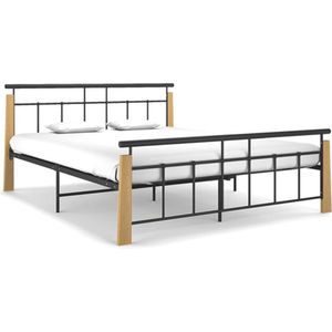 vidaXL Bedframe metaal en massief eikenhout 160x200 cm