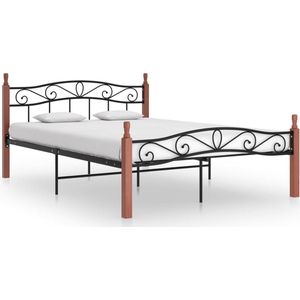 vidaXL Bedframe metaal en massief eikenhout zwart 140x200 cm