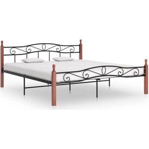 vidaXL-Bedframe-metaal-en-massief-eikenhout-zwart-200x200-cm