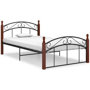 VidaXL Bedframe Metaal en Massief Eikenhout Zwart 120x200 cm