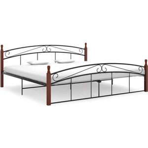 vidaXL - Bedframe - metaal - en - massief - eikenhout - zwart - 200x200 - cm