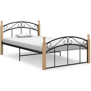 VidaXL Bedframe Metaal en Massief Eikenhout Zwart 120x200 cm