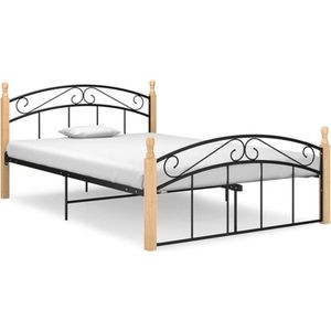 VidaXL Bedframe Metaal en Massief Eikenhout Zwart 140x200 cm