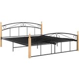 vidaXL Bedframe metaal en massief eikenhout zwart 160x200 cm