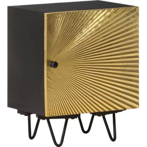 vidaXL Nachtkastje - Massief Mangohout - Messing Voorkant - 40x30x50 cm