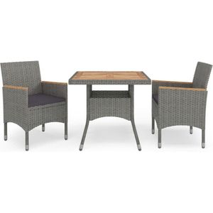 VidaXL Tuinset 3-delig Poly Rattan en Acaciahout Grijs
