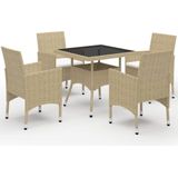 VidaXL 5-delige Tuinset Poly Rattan en Glas Beige