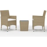 vidaXL 3-delige Bistroset poly rattan en gehard glas beige