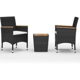 vidaXL 3-delige Bistroset poly rattan en acaciahout zwart