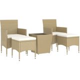 vidaXL 5-delige Bistroset poly rattan en gehard glas beige