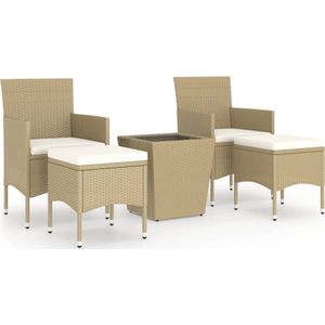 vidaXL 5-delige Bistroset poly rattan en gehard glas beige