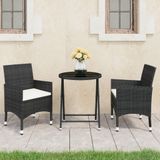 3-tlg. Bistro-Set Poly Rattan und Hartglas Schwarz Vidaxl